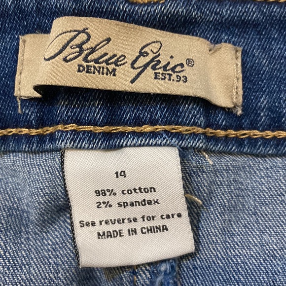 EUC BLUE EPIC unique button front denim mini skirt with fun back pockets size 14 - Picture 3 of 6